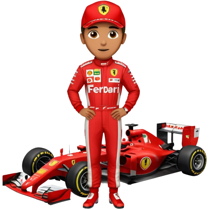 lewis hamilton en combinaison rouge ferrari devant sa f1 emoji