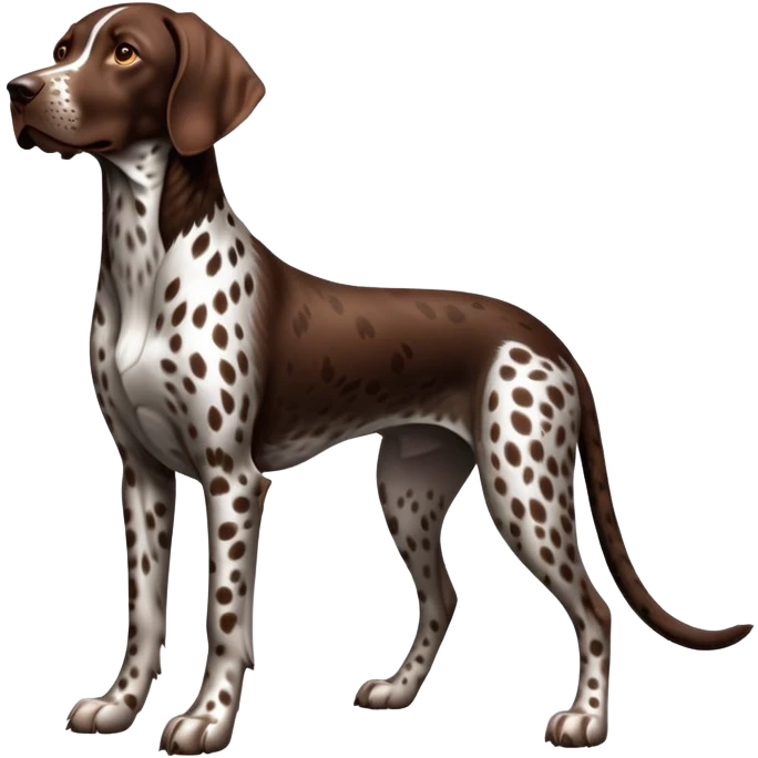cinematic-[spotted german pointer]-realistic-full-body-sitting-emoji,-tail-resting-loosely-beside-its-paws,-head-tilted-dramatically,-sleek-[brown spotted]-fur,-simplified-yet-realistic-focused-features,-highly-detailed,-glowing-with-an-almost-sarcastic-glow emoji