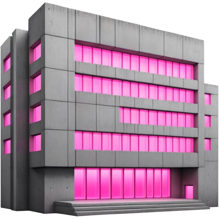 Brutalist concrete building with pink glowing window, minimalist style emoji