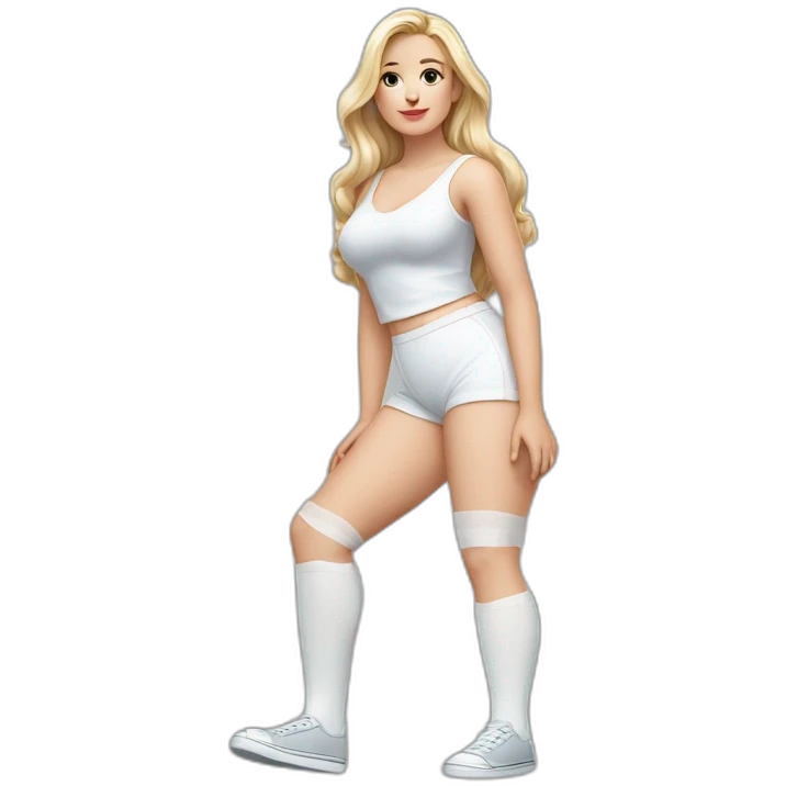 hyperrealistic-full-body-caucasian-curvy-beauty-sitting on the ground-small white-skirt-white knickers white socks emoji