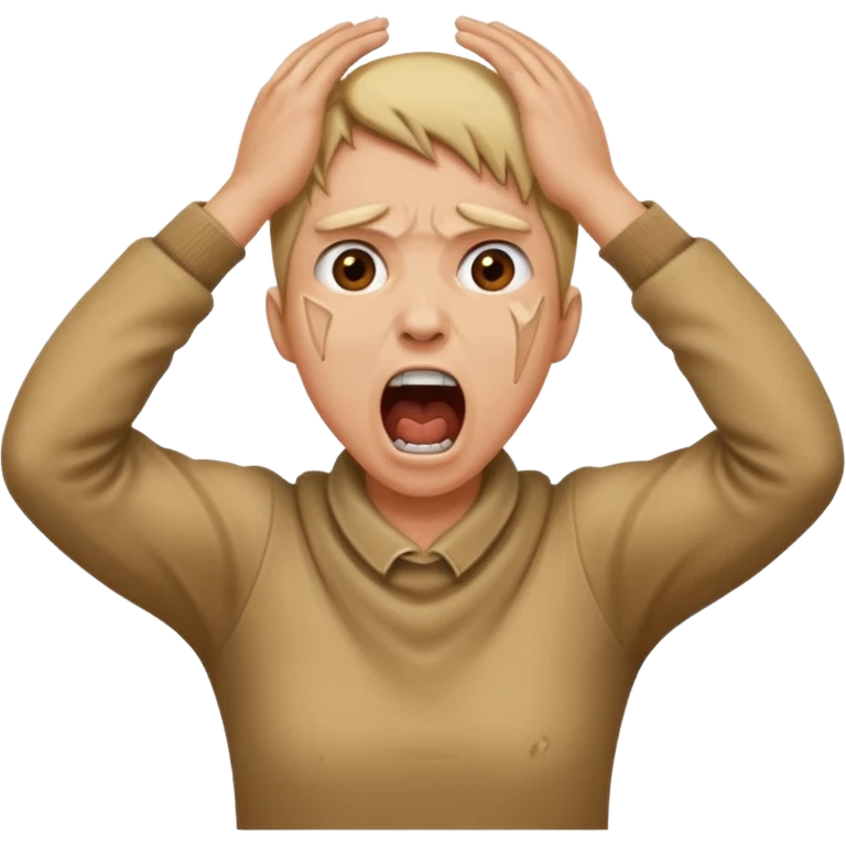 a bust of a person with both their hands around their neck with a face yelling emoji