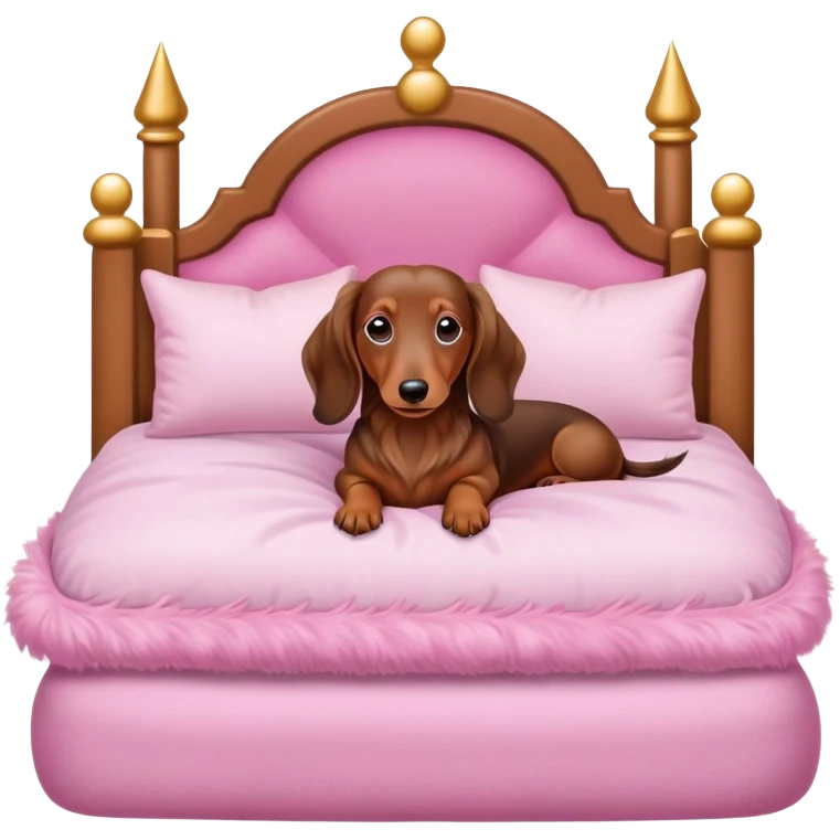 Dachshund long haired in a pink princess bed emoji