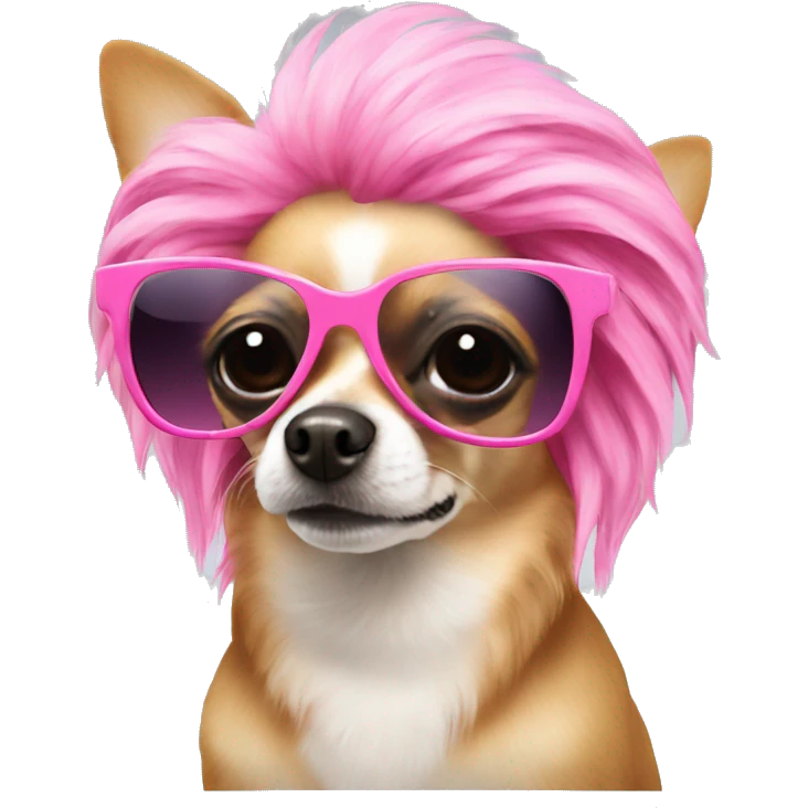 Long hair chihuahua with pink wig and sunglassss  emoji