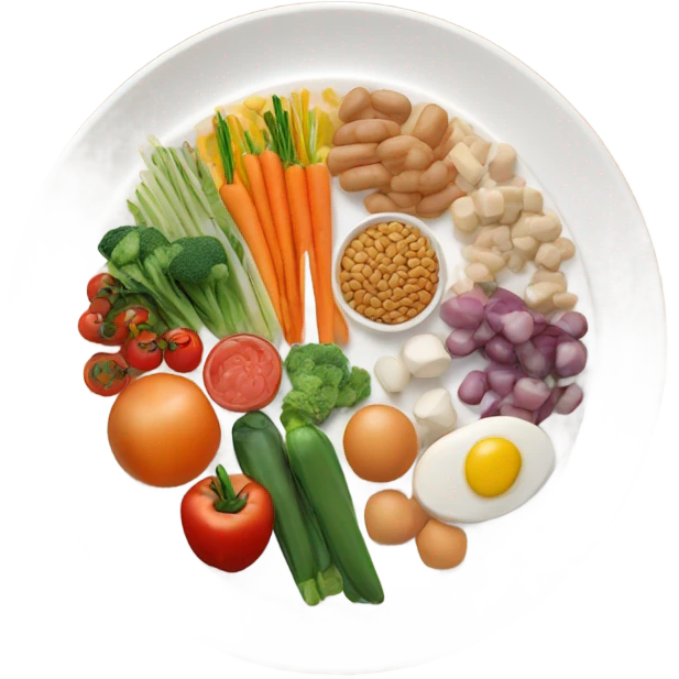 round white plate with healthy food emoji