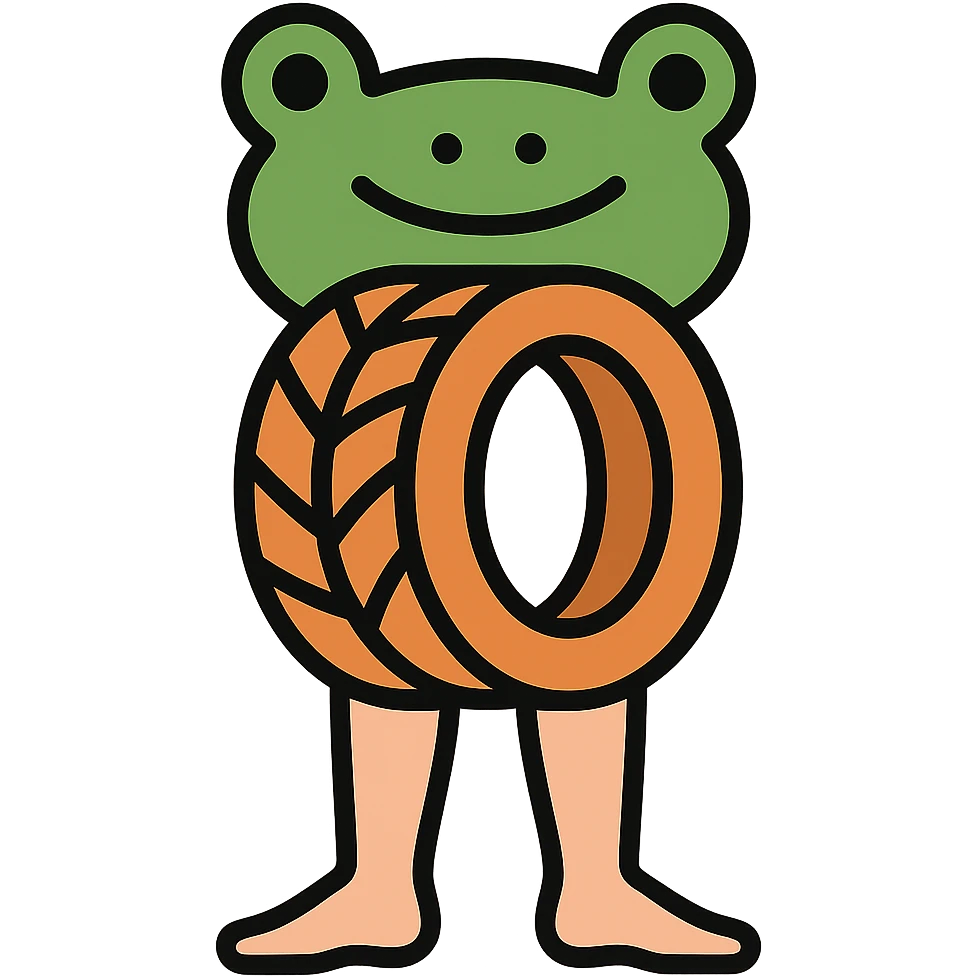 Change the legs to realistic human legs, keep the tire and frog's head, icon style, clean and simple, no background emoji