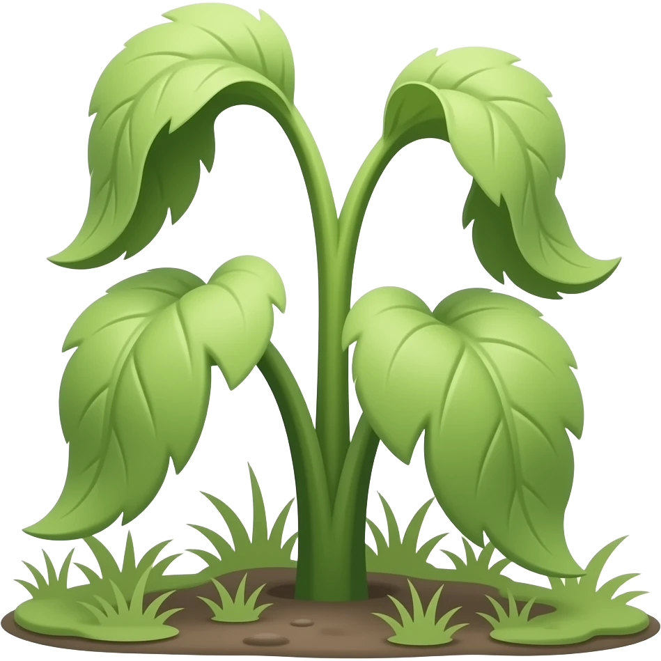 Wilted green plant from the ground with leafs hanging emoji