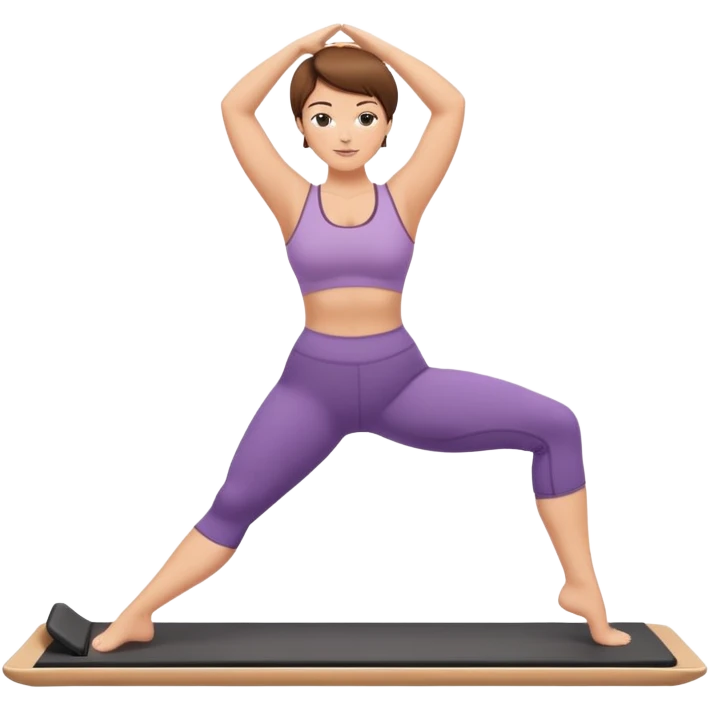 Pretty, slightly curvy white Woman with short brown hair doing Pilates exercises  emoji