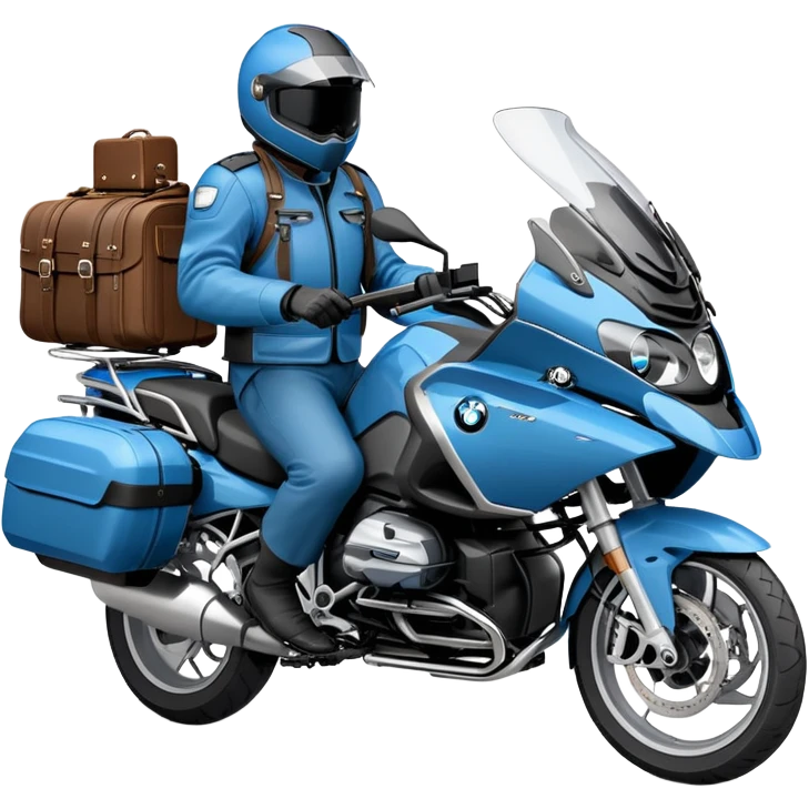 blue BMW R 1200 RT touring motorcycle with rider and luggage panniers emoji