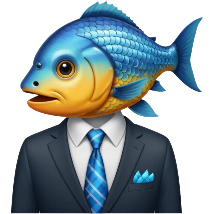 fish wearing suit, look up, shows only fish head emoji