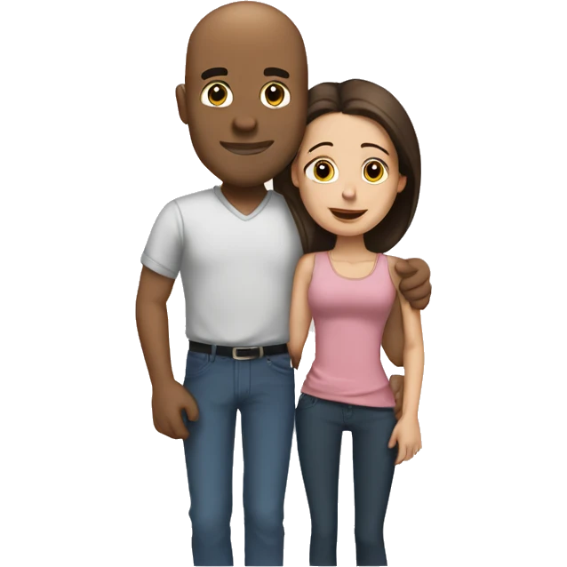 Bald young man without a beard hugging his young brunette wife emoji