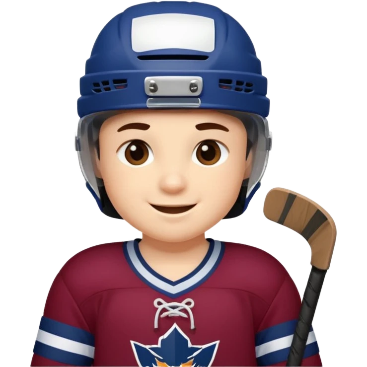 Cute cartoon hockey player sticker pack, wearing бордовый and темно синий uniform, for a children's team. emoji