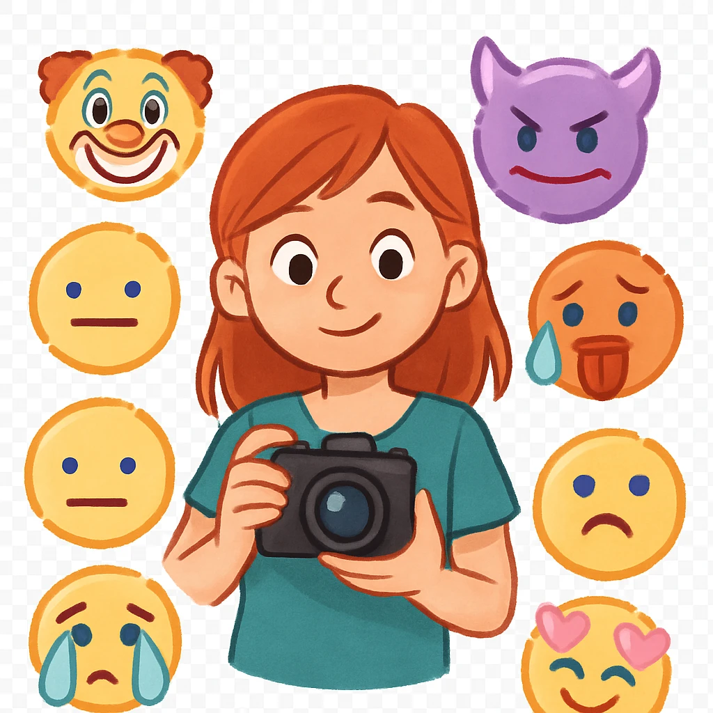 Red head girl with a camera emoji