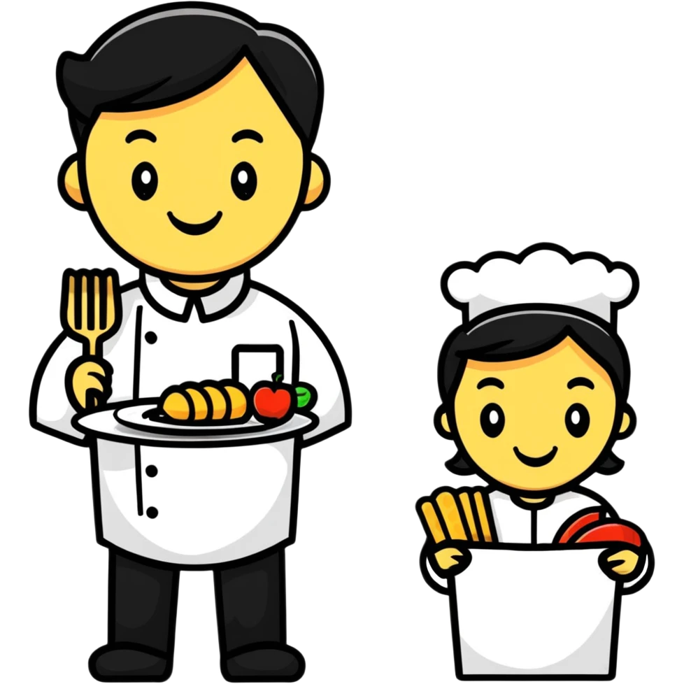 cartoon food and smiling servers at buffet service emoji