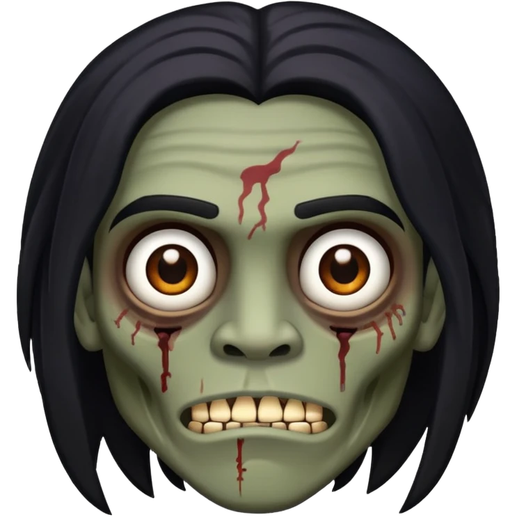 Zumbi, cabelo preto longo e olhos castanhos  emoji