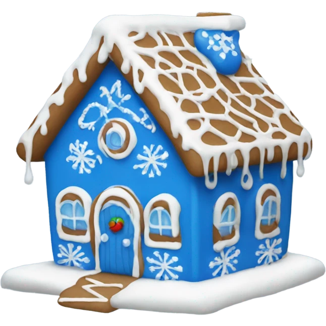 A blue and white gingerbread house emoji