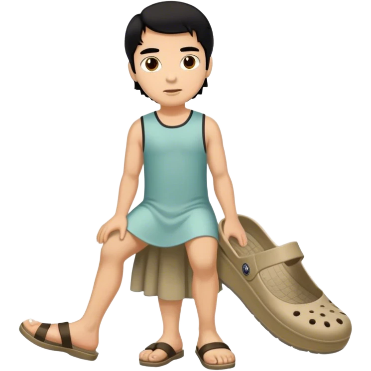 Man with black hair brown eyes. Wearin a dress and siren crocs emoji