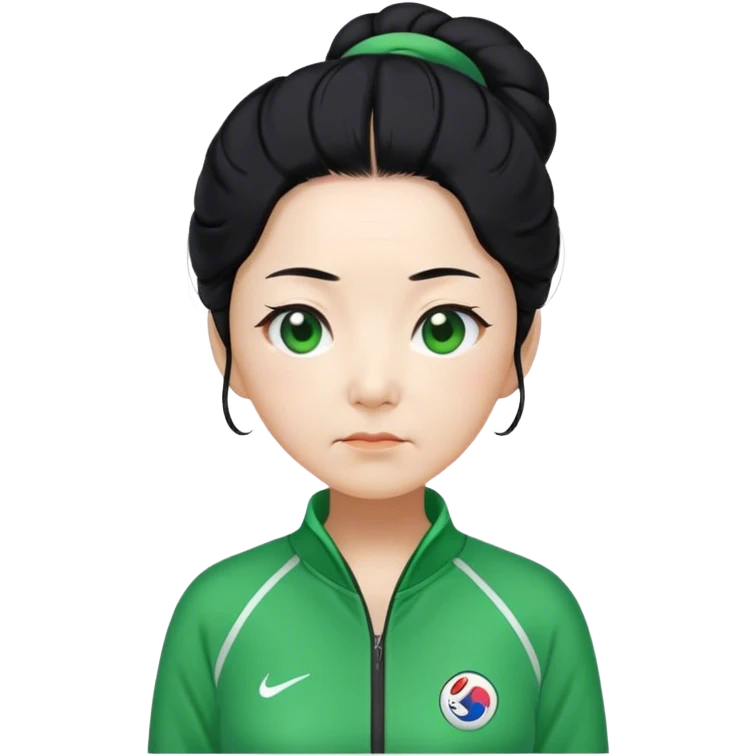 Cha In : a Korean old woman with black hair tie, Green player tracksuit emoji
