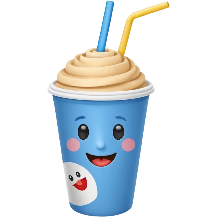 drink in a paper cup and straw, the cup has eyes and mouth emoji