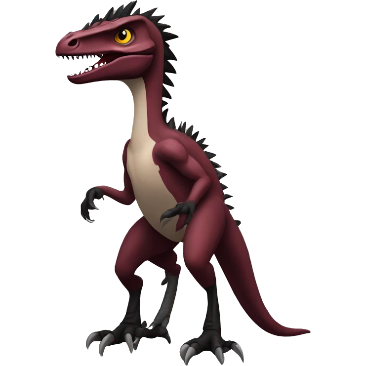 Cool edgy handsome Maroon-colored velociraptor with black spiky mane full body emoji