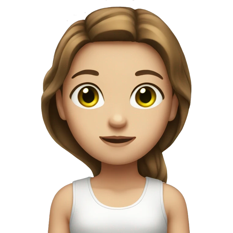 girl with long brown hair green eyes and a white tank emoji