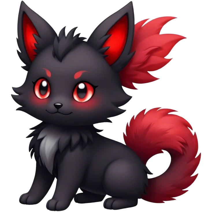 Kawaii dark edgy black and red fantasy ethereal fursona Fakemon with tufted tail emoji