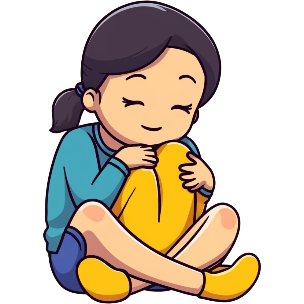 woman sitting on floor hugging her knees while crying emoji