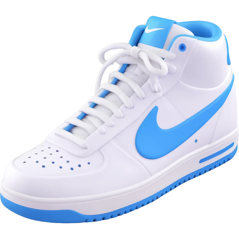 white and blue Nike sneaker, top view, laces visible, 3D emoji style emoji