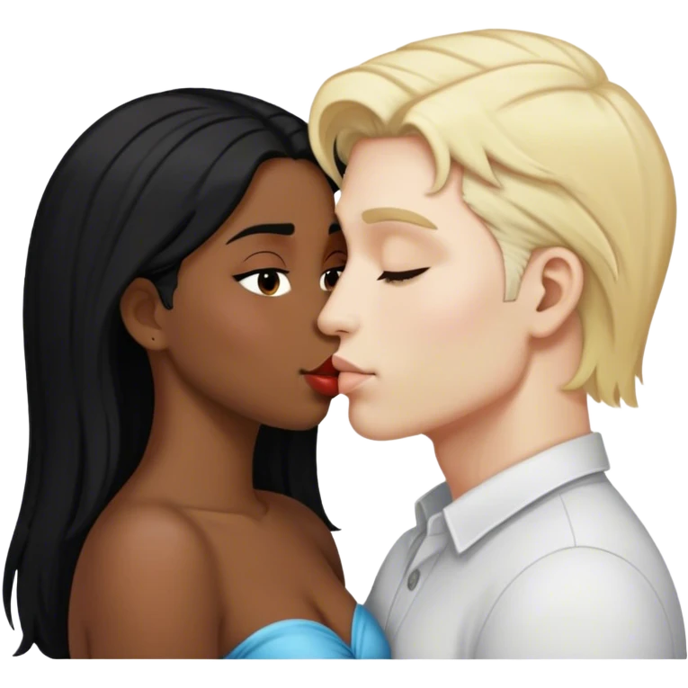white skin blond hair man kissing brown skin black hair woman emoji