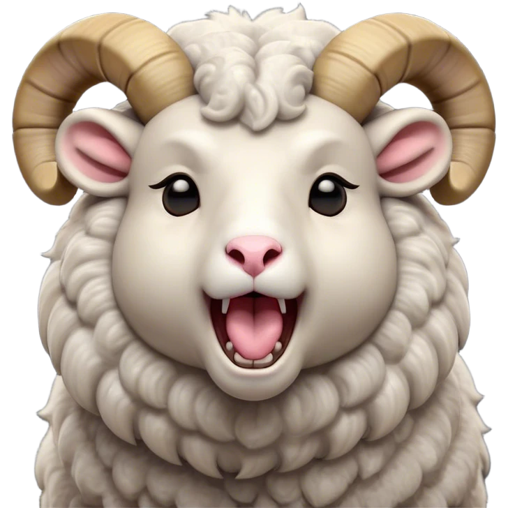 Cinematic Cute Yawning Ram Portrait Emoji, Head tilted slightly with a dramatic, wide-open yawn, showcasing a soft, woolly grey fur with gently drooping horns and ears, round dark eyes barely open in drowsy contentment, Simplified yet irresistibly adorable features, highly detailed, glowing with a soft, cozy glow, high shine, relaxed yet expressive, stylized with a touch of rugged whimsy, bright and endearing, soft glowing outline, capturing the essence of a sleepy yet affectionate ram, so drowsy it feels like it could stretch out of the screen and curl up for a nap! emoji