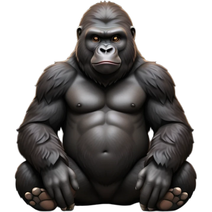 cinematic-gorilla-realistic-full-body-sitting-emoji,-exuding-strength,-thick-dark-fur-in-the-light,-head-tilted-dramatically,-deep-dark-eyes-filled-with-intense-intelligence,-simplified-yet-realistic-focused-features,-highly-detailed,-glowing-with-an-almost-sarcastic-glow emoji