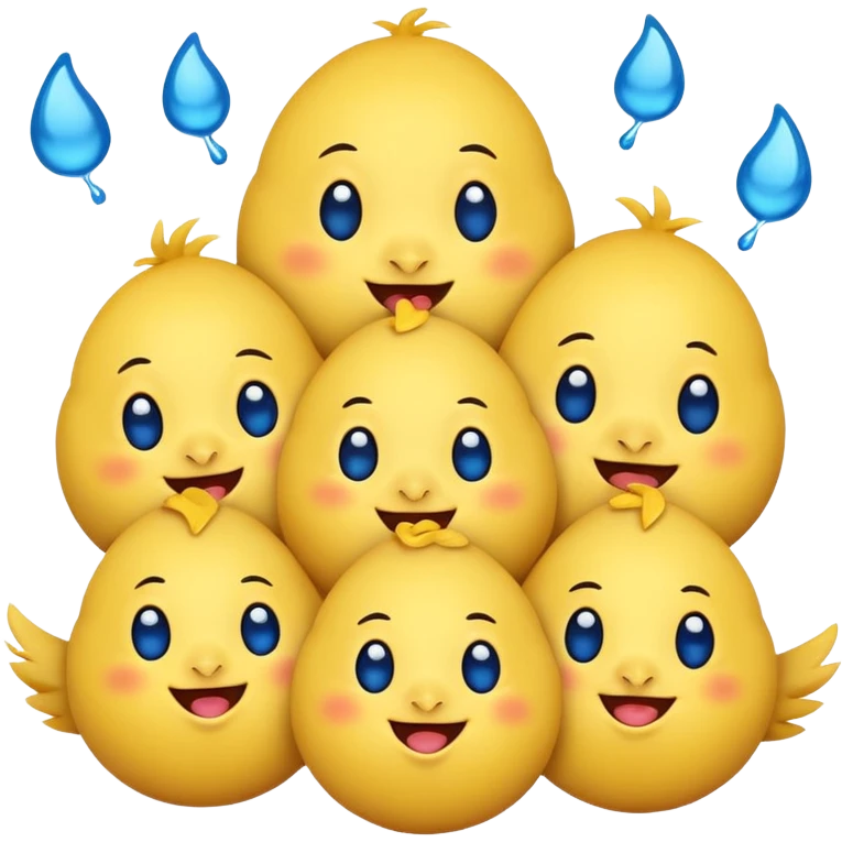 Emoji, yellow round laughing face, blue tears of joy on chicks  emoji