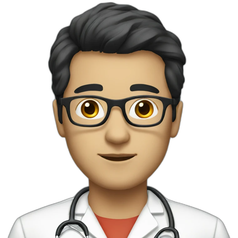 white doctor with short black hair and clear glasses emoji
