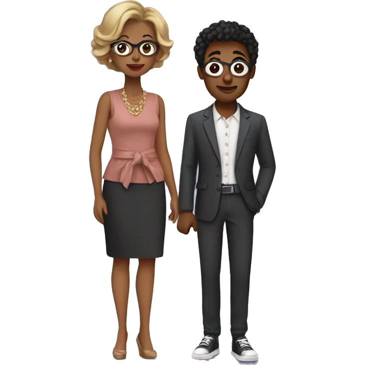 Son and mother in stylish outfits emoji