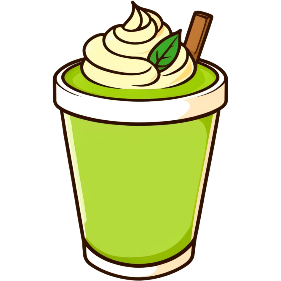 matcha latte in warm olive-brown tones with leaf detail, soft dreamy illustration emoji
