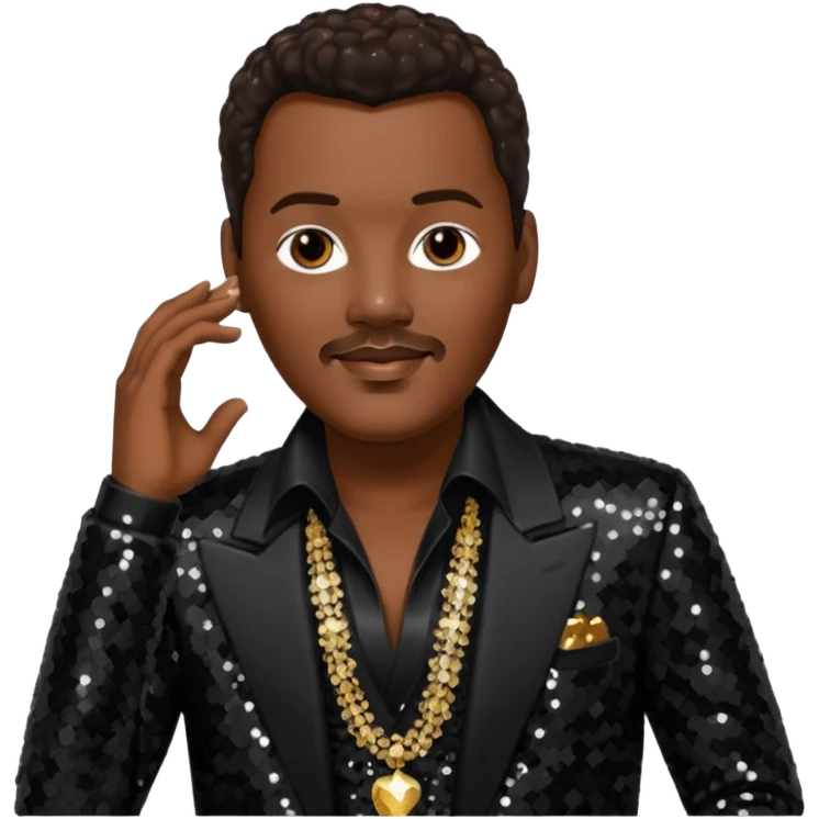 Luther Vandross with dark brown hair, black sequin outfit emoji