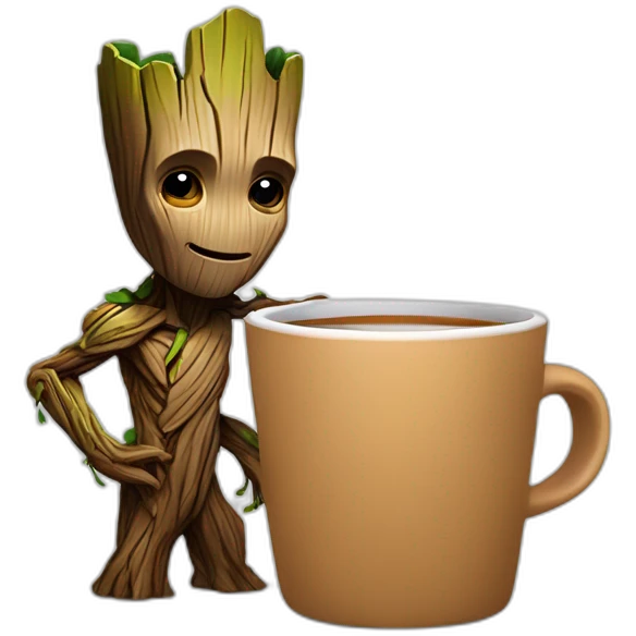 Groot qui boit un thé avec stitsh emoji