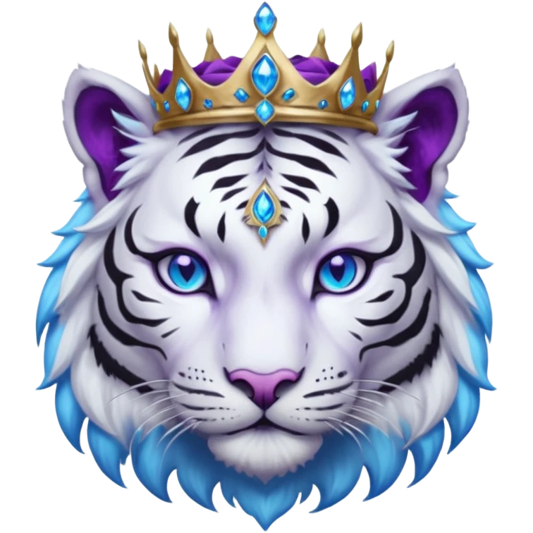 ESO Female white/black tiger khajiit leader of the umbral rose, glowing blue eyes, glowing blue 'third eye' gem; purple gemmed silver crown/tiara emoji