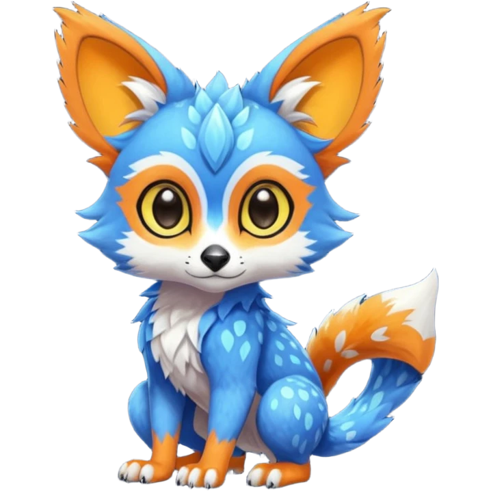 Colorful tropical exotic cute cool beautiful shiny beautiful fantasy-Trico-Cacomistle-oncilla-animal-Fakémon-hybrid-fursona (full body) emoji