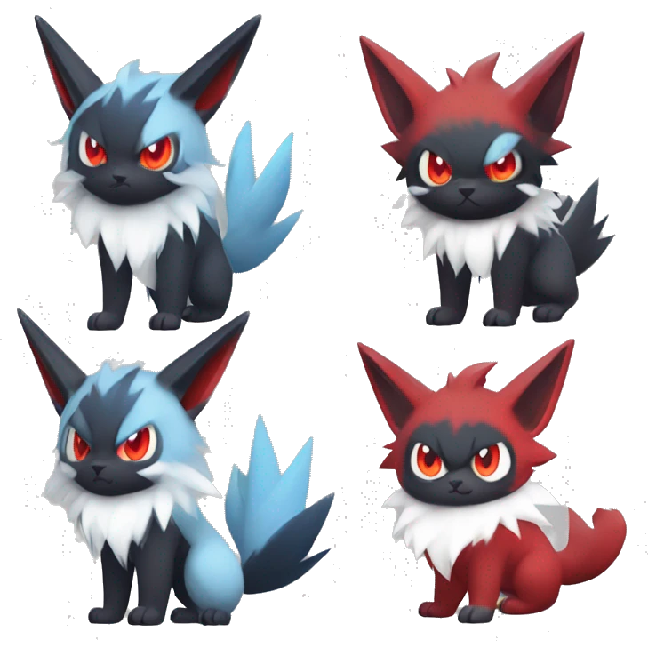 Edgy Cool Kawaii Litten-Absol-Zorua-Zangoose-Pokémon Full Body emoji
