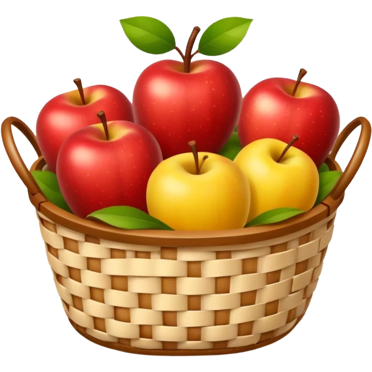 woven basket with apples and white checkered cloth, yellow emoji