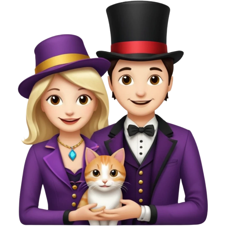 magician couple and their pet cat emoji