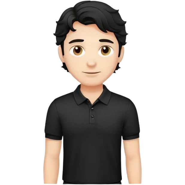 Caucasian male with wavy black hair in a comfortable black polo shirt with collar emoji