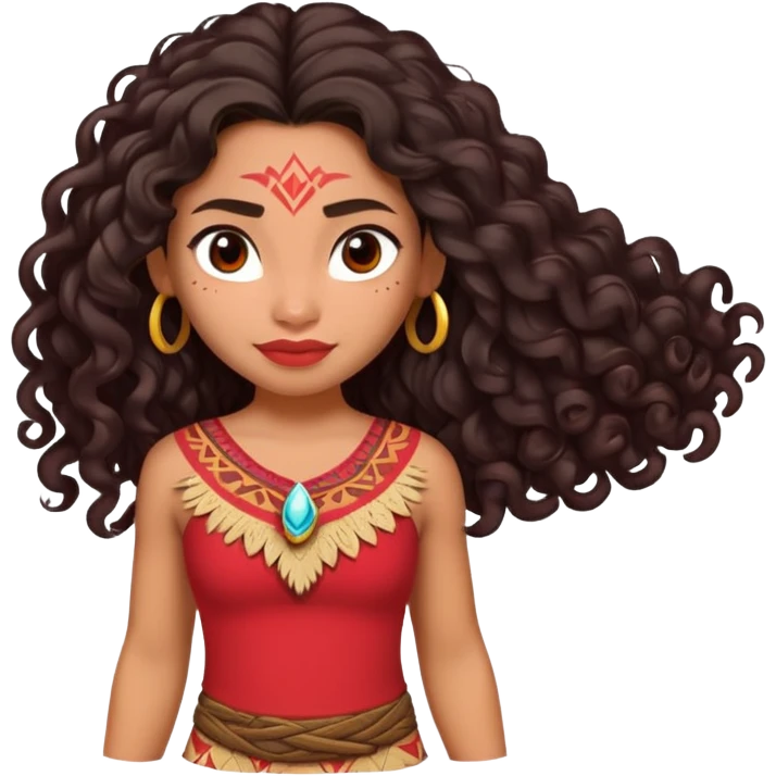 Moana character with long curly dark hair, wearing a red top, Polynesian princess emoji