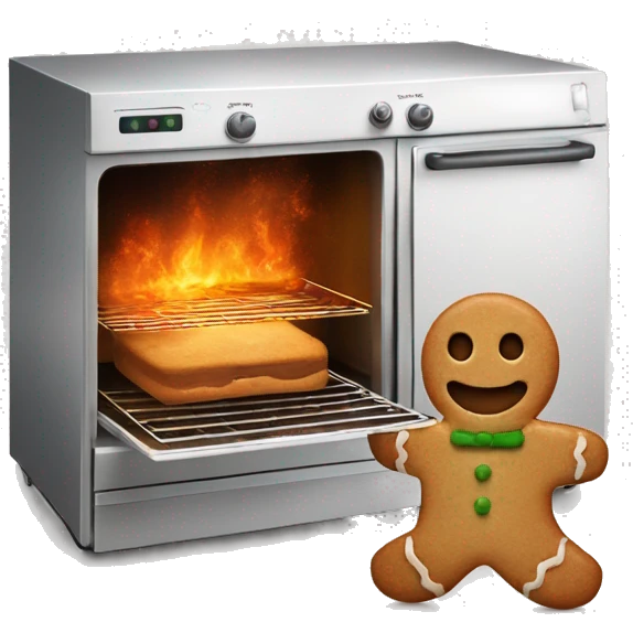 Oven and one gingerbread man running out of it emoji