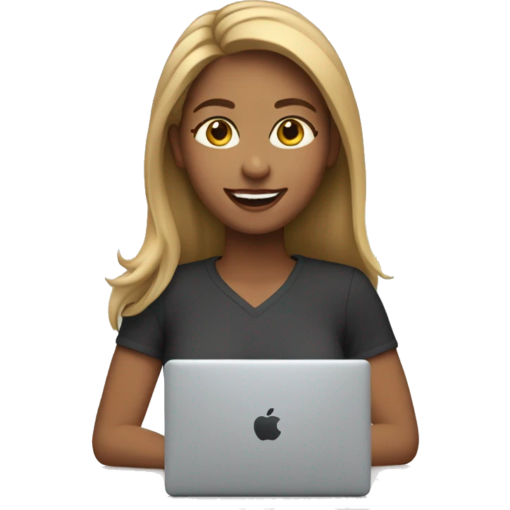 bronde girl with a smile, using a mac laptop emoji