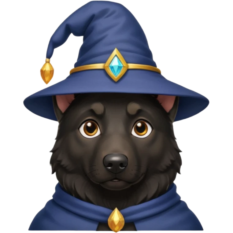 all black german shepherd face wearing a wizard hat emoji