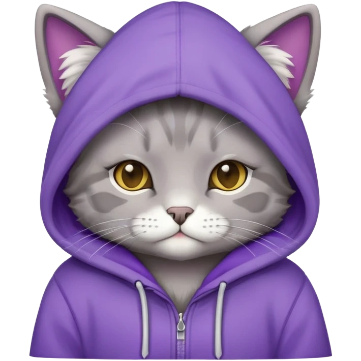 Un gato con sudadera morada emoji