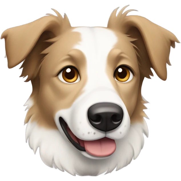 A short haired sand and white cross breed border collie with falling ears emoji