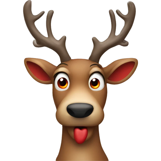 Worried reindeer with red nose emoji