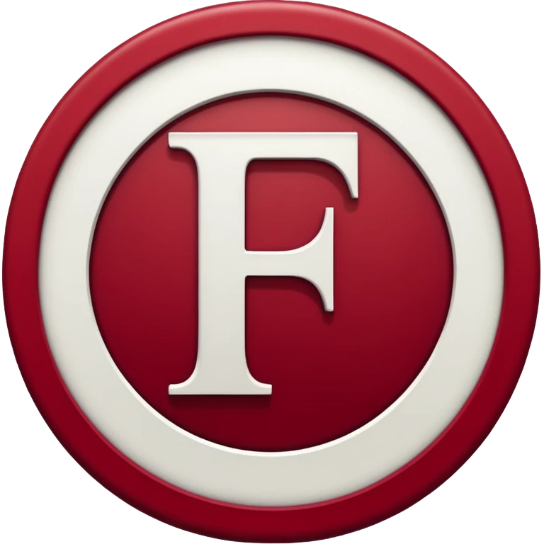 a letter F in white color surrounded with a circle deep red circle, the whole combination has a liquid texture to it and is giving the mackintosh vibes emoji